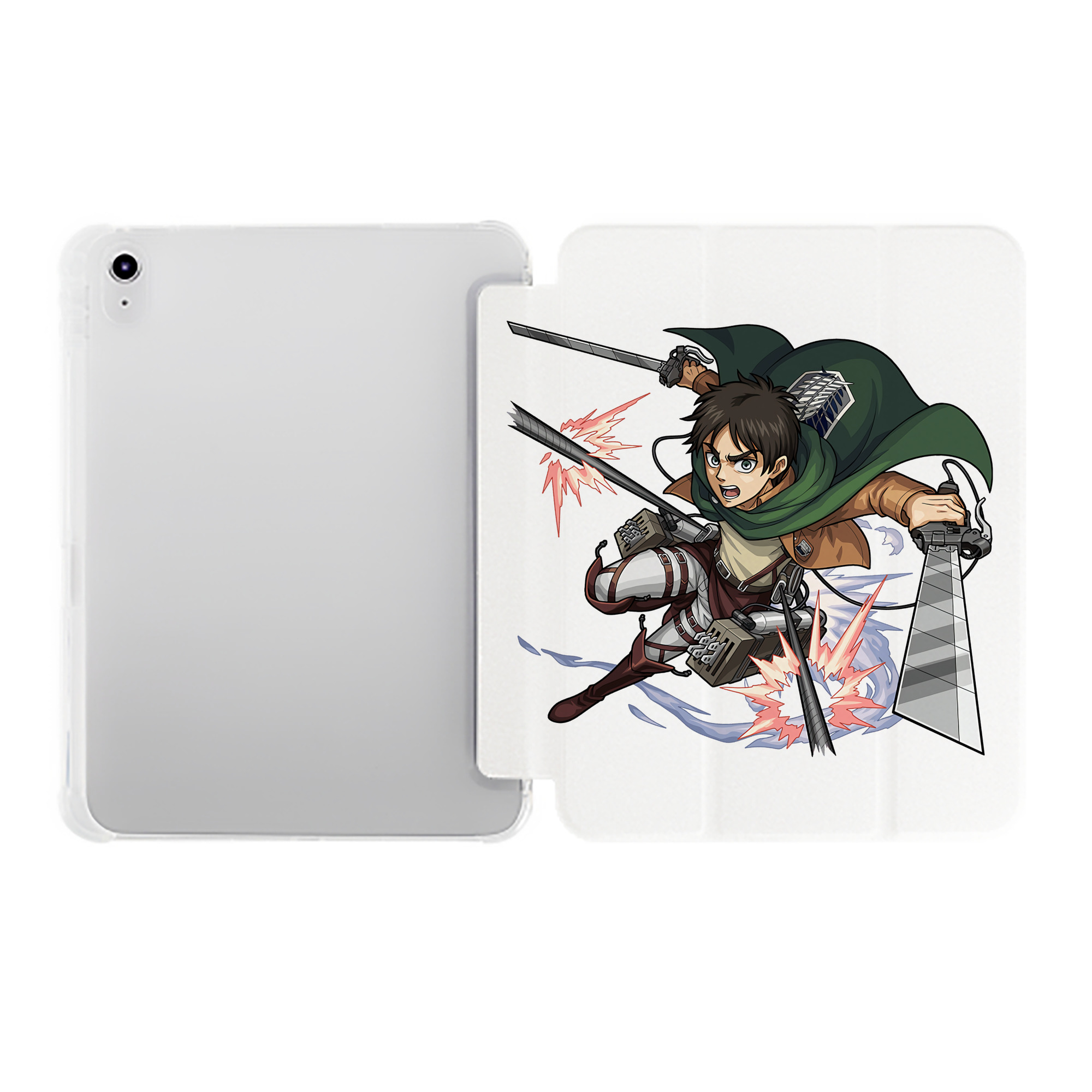 （画像用） 進撃の巨人 エレン･イェーガー Attack on Titan Eren Jäger IPad ケース ペン収納付き 三つ折りスタンド PUレザー×シリコン 対応機種9.5/10.5/10.9インチ